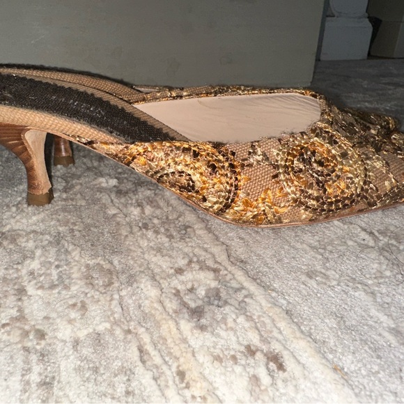 Elegant Brown Embellished Kitten Heel Mules - Picture 3 of 3